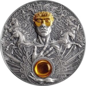 2022 $5 Divine Faces of the Sun Helios Gilded 3oz Silver Antiqued Coin