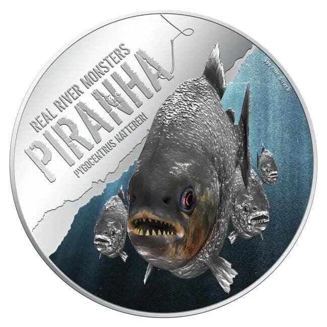 2013 $2 Real River Monsters Piranha 1oz Silver Coin