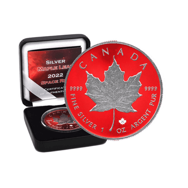 2022 $5 Maple Leaf Space Red 1oz Silver Coin - Image 2