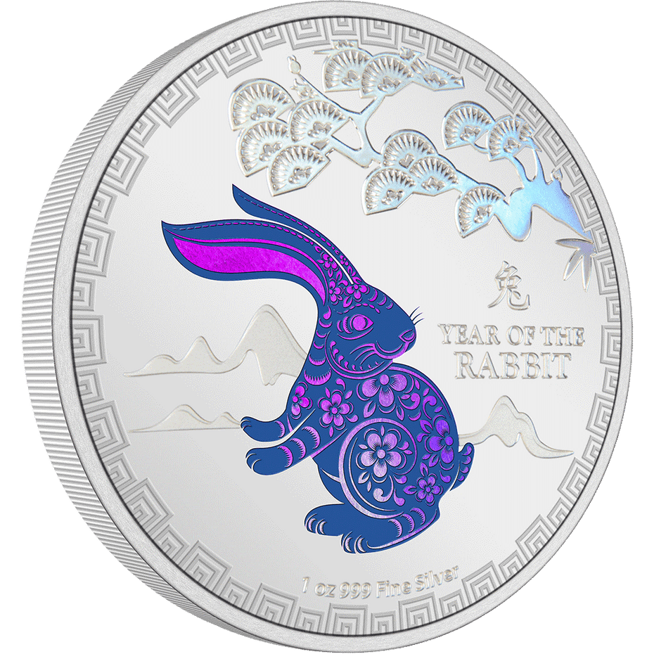 2023 $2 Lunar Series Year of the Rabbit 1oz Silver Coloured Proof