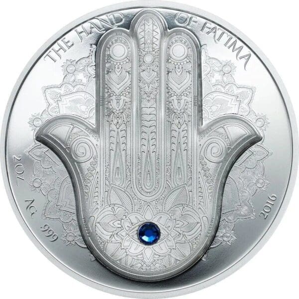 2016 $10 Hand Of Fatima Hamsa Amulet Talisman Khamsa Swarovski 2oz Silver Coin