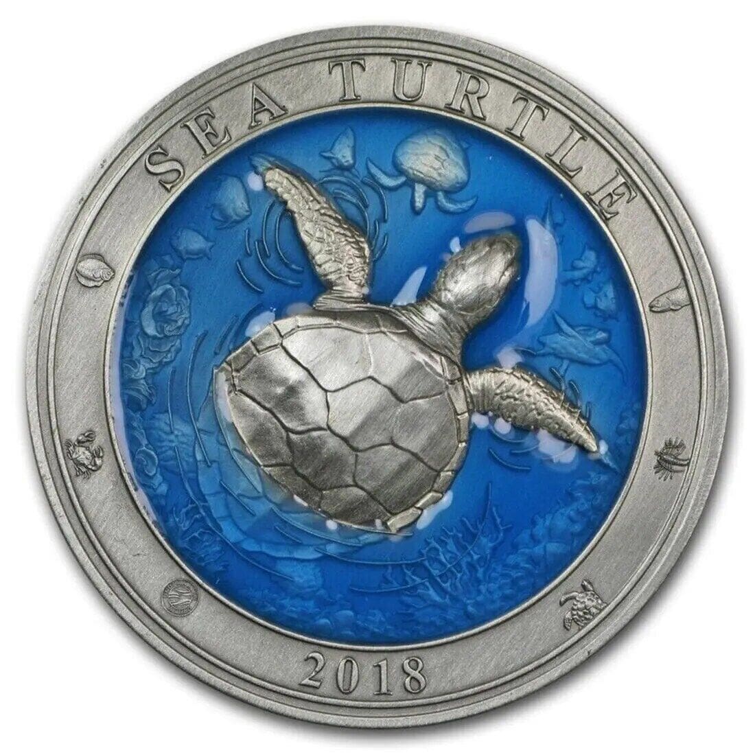 2018 $5 Sea Turtle Underwater World 3oz Silver Coin