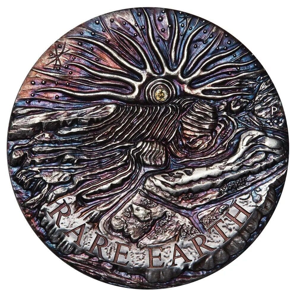 2018 $8 Rare Earth 5oz Silver High Relief Patina Coin