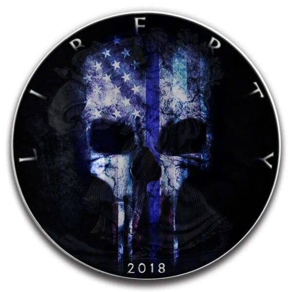 2018 $1 Blue Line Skull American Eagle 1oz Silver Coin