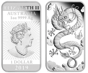 2019 $1 Dragon 1oz Silver Proof Rectangular Coin