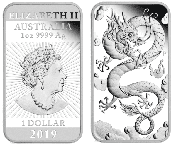 2019 $1 Dragon 1oz Silver Proof Rectangular Coin