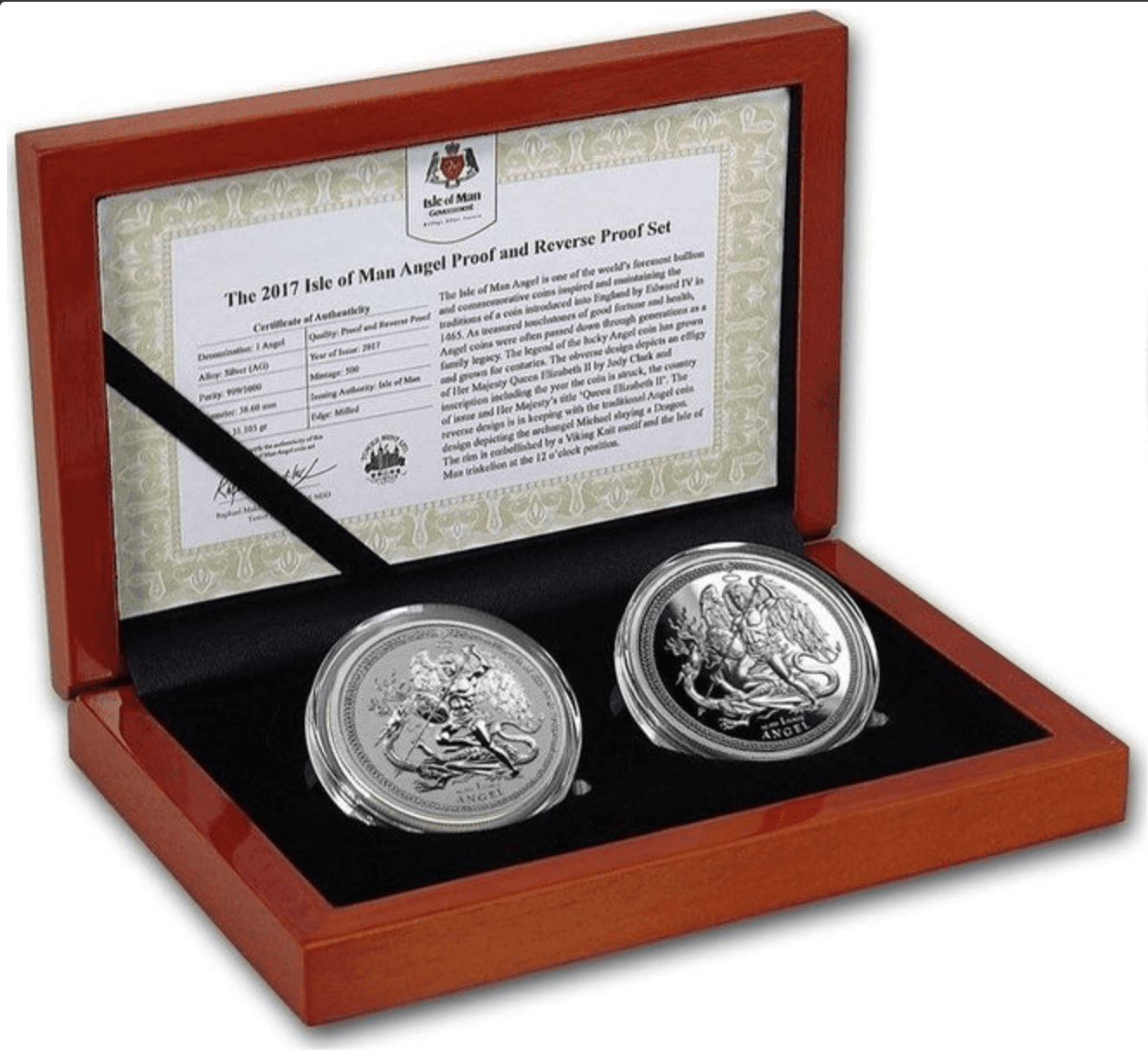 2017 Isle of Man 2-Coin Silver Angel Proof/Reverse Proof Set