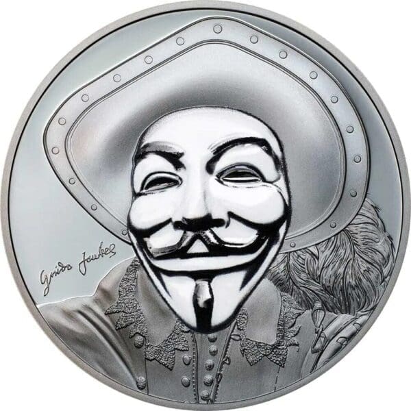2017 $5 Guy Fawkes Mask II Anonymous V For Vendetta Proof 1oz Silver Coin
