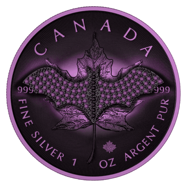 2022 $5 Purple Bat Bejeweled Maple Leaf 1oz Silver Coin