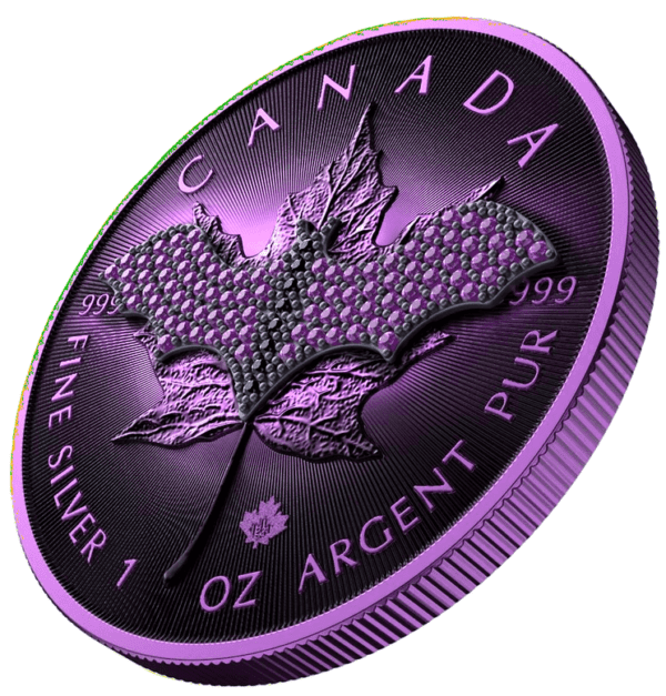 2022 $5 Purple Bat Bejeweled Maple Leaf 1oz Silver Coin - Image 2