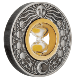 2021 Hourglass 2oz Silver Antiqued Selective Gilded Coin