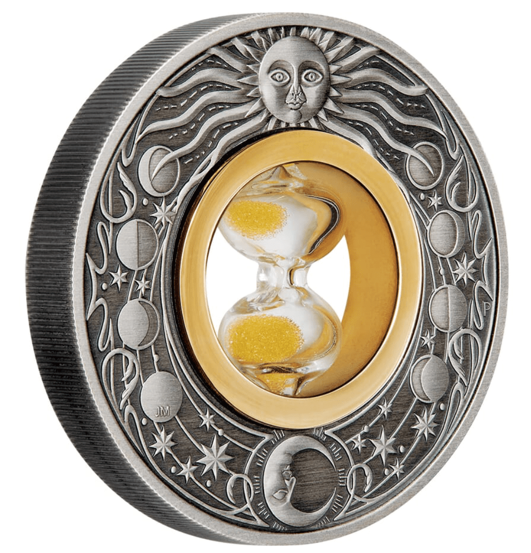 2021 Hourglass 2oz Silver Antiqued Selective Gilded Coin