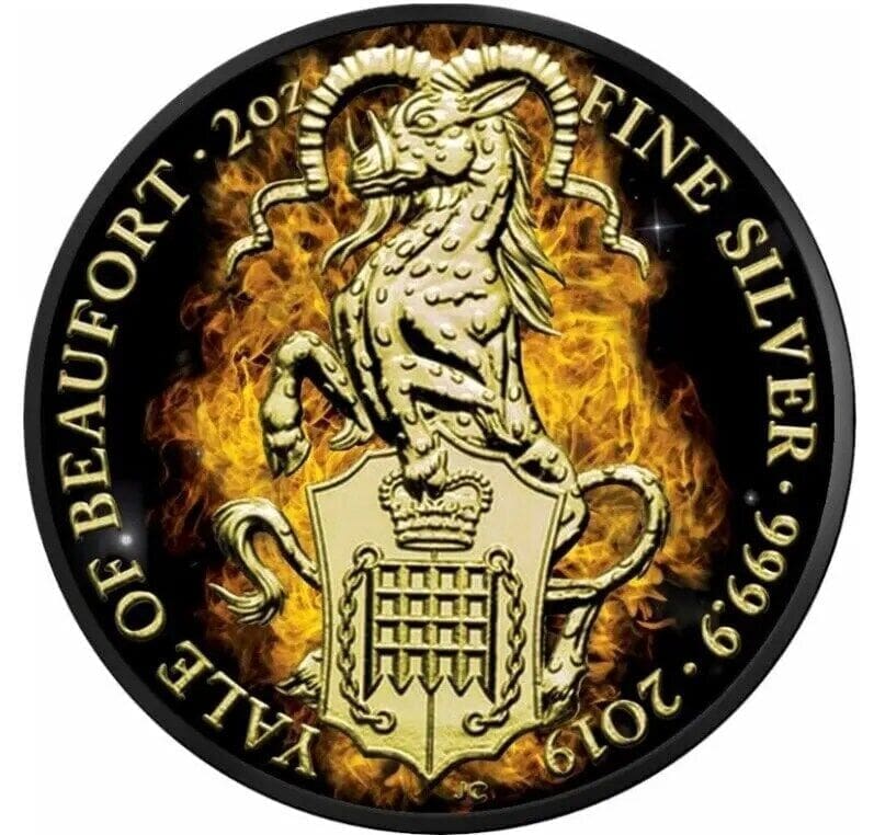 2019 £5 Queen's Beasts Burning Yale Of Beaufort 2oz Silver