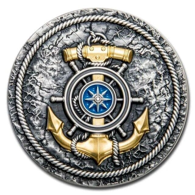 2019 $5 Anchor Gilded 2oz Silver Antiqued Coin