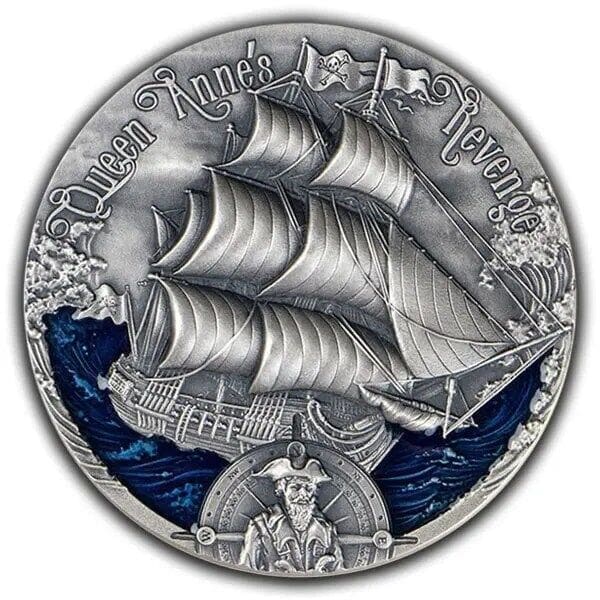 2019 Queen Anne's Revenge Blackbeard Ship 2oz Silver Coin