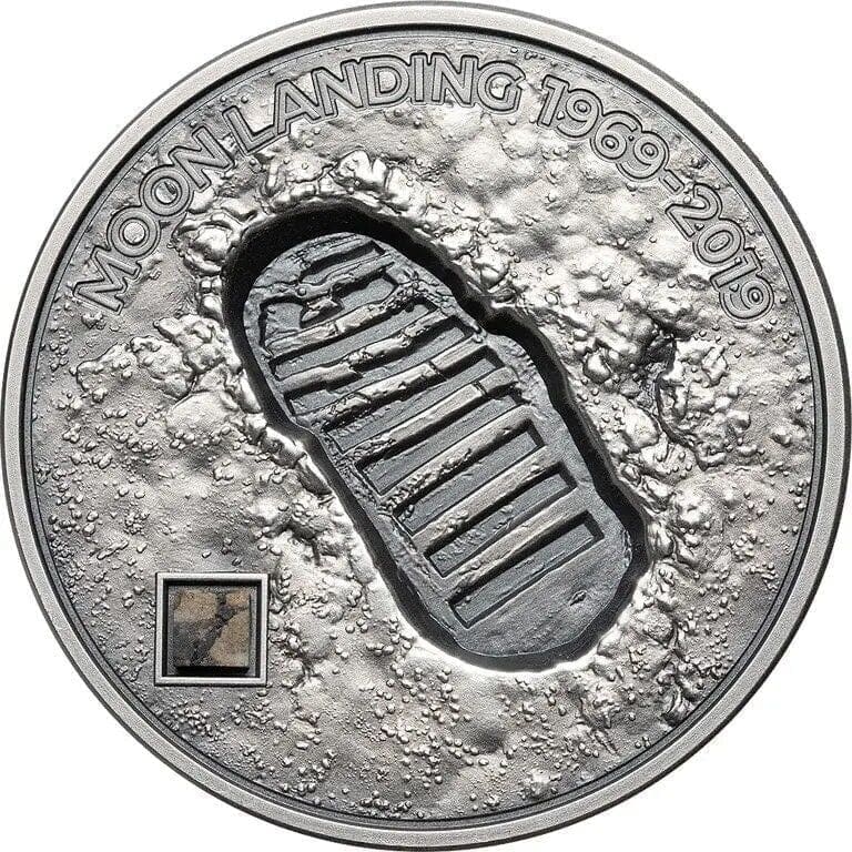 2019 $5 Apollo Footprint Moon Landing With Meteorite 1oz Silver Coin