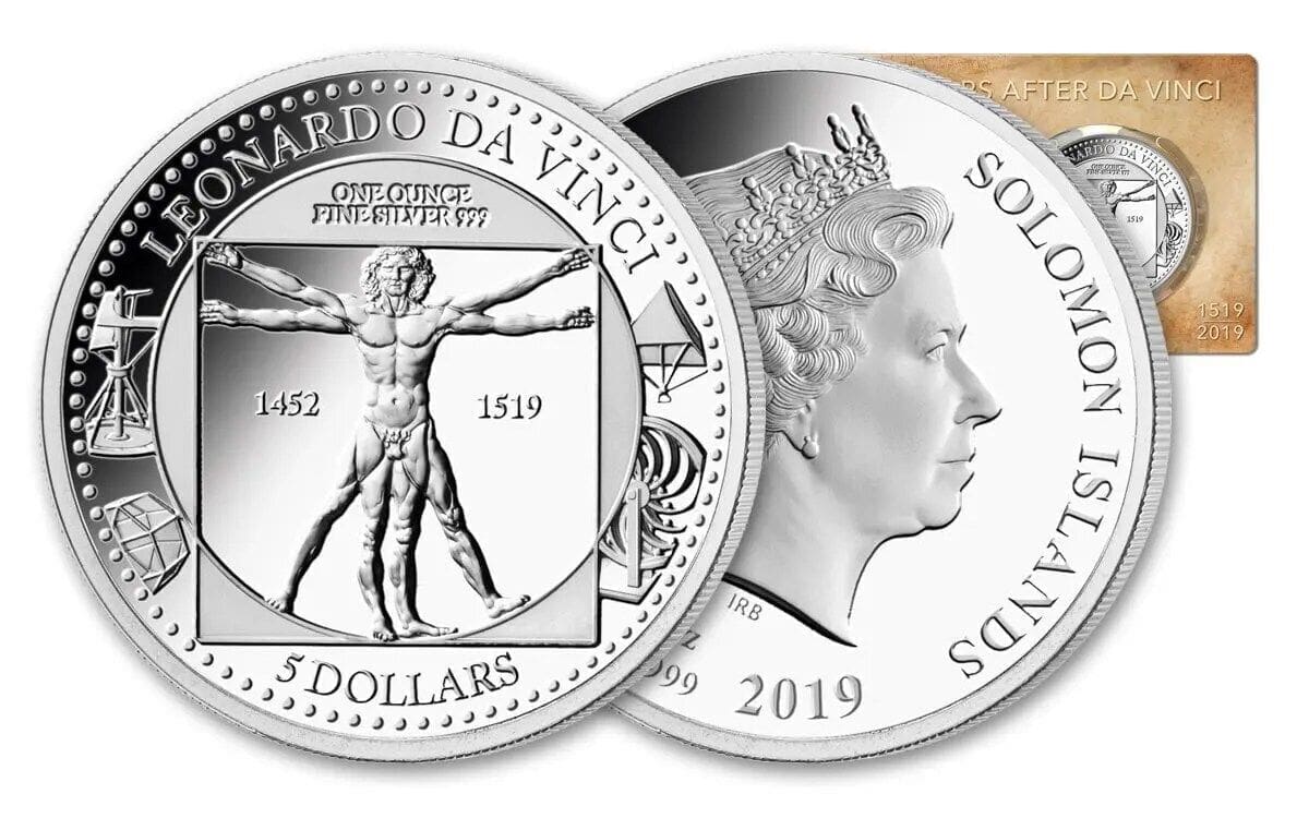 2019 $5 Leonardo da Vinci 500th Anniversary 1oz Silver Proof Coin