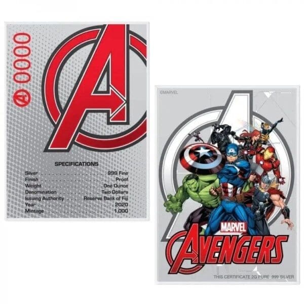 2020 $2 Marvel Avengers Logo 1oz Silver Coin - Image 4