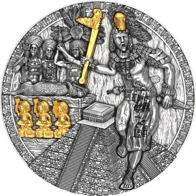 2020 $5 Mayan Holcan Warrior Gilded 2oz Antiqued Coin