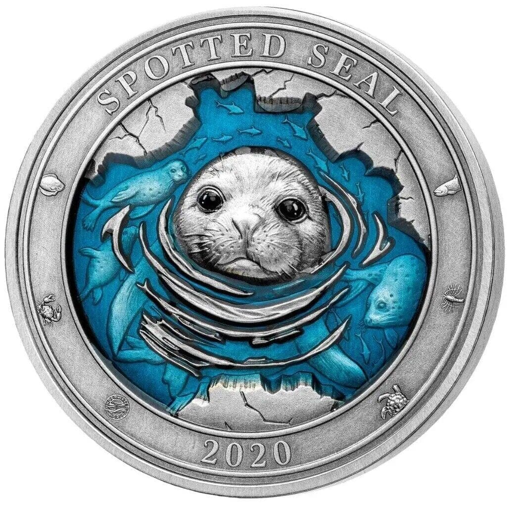 2020 $5 Spotted Seal Underwater World 3oz Silver Coin