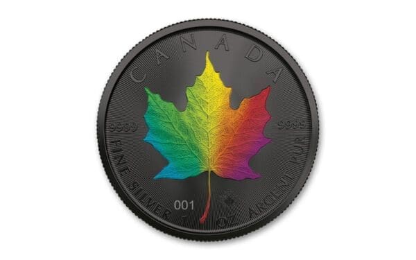 2022 $5 Rainbow Halo Maple Leaf Ruthenium 1oz Silver Coin - Image 2