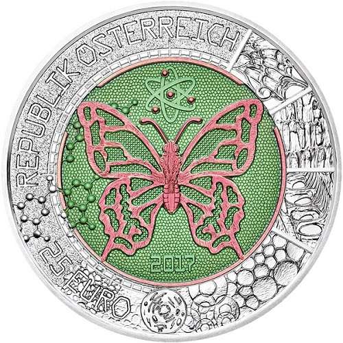 2017 €25 Microcosm Mikrokosmos Butterfly Niobium Bimetallic Coin