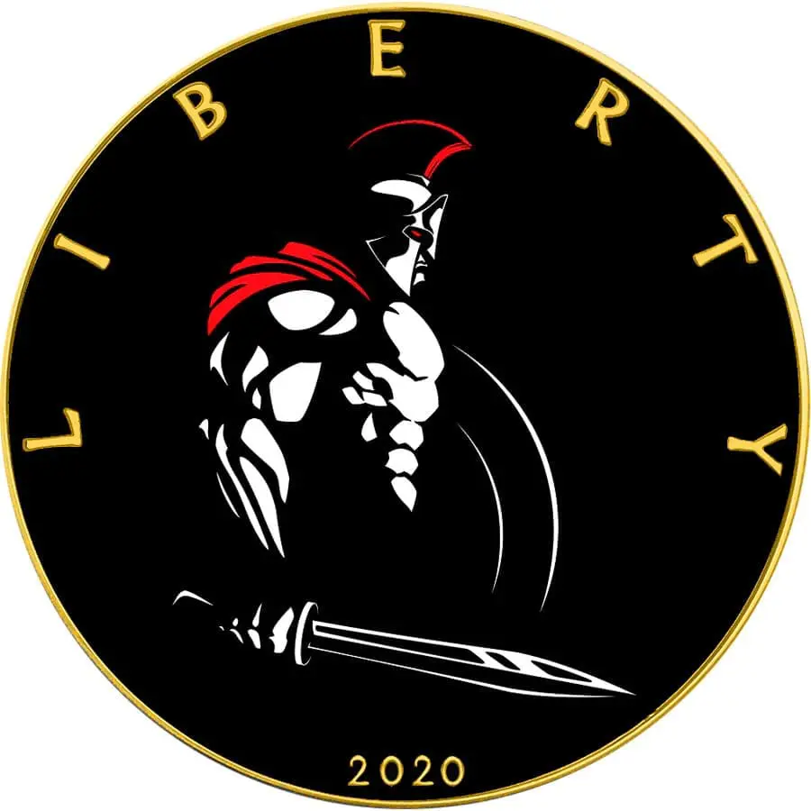 2020 $1 The Spartan Powerful Warriors American Eagle 1oz Silver Gilded Coin