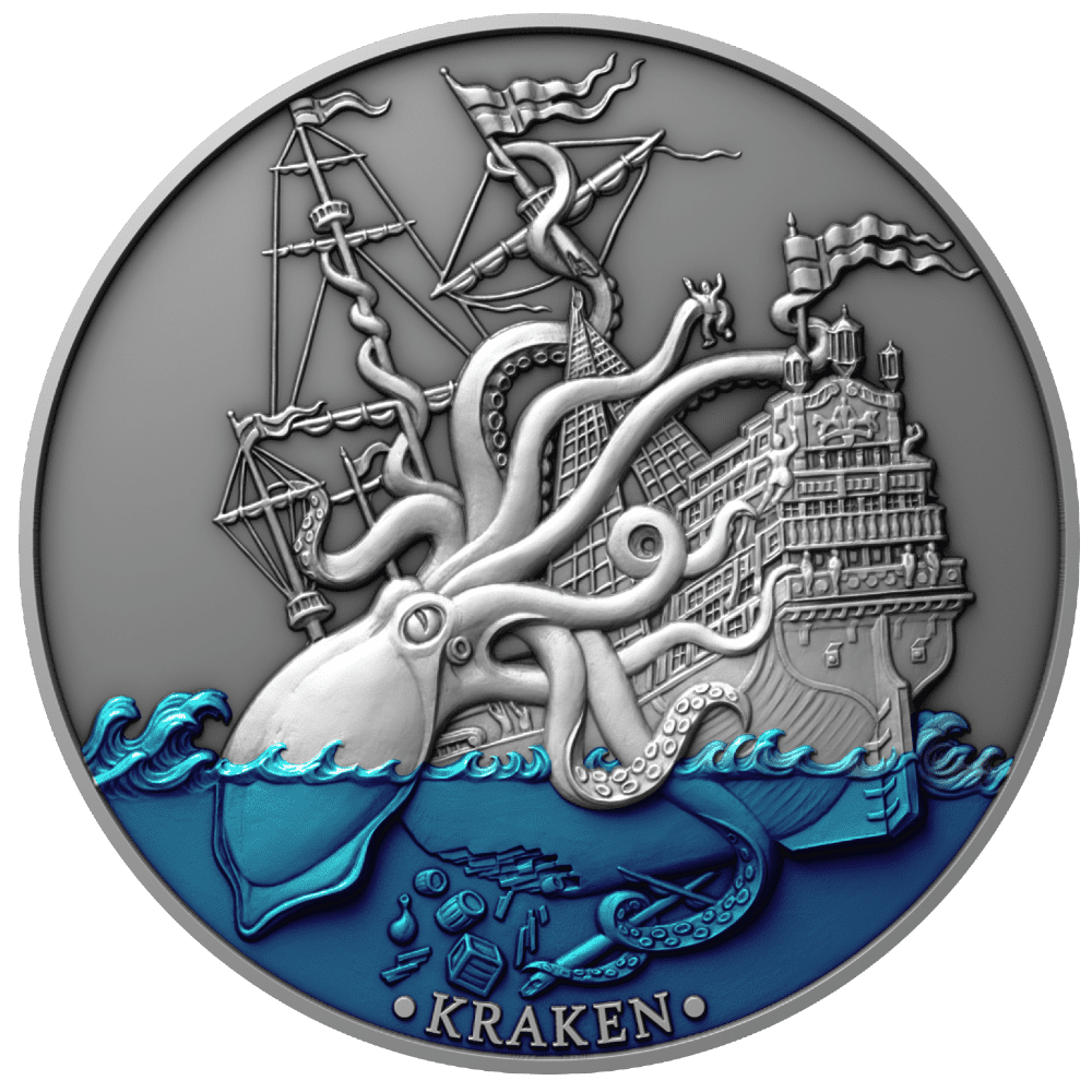2021 $5 Sea Monster Kraken 2oz Silver Antiqued Coin