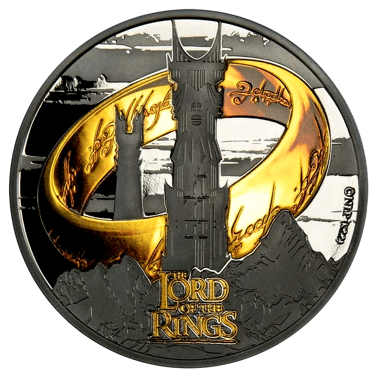 2022 $5 Lord of the Rings Black Platinum 1oz Silver Gilded Coin