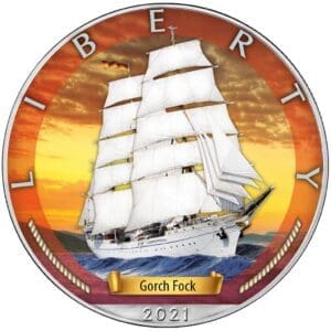 2021 $1 Gorch Fock Age Of Sails 1oz Silver American Eagle Coin