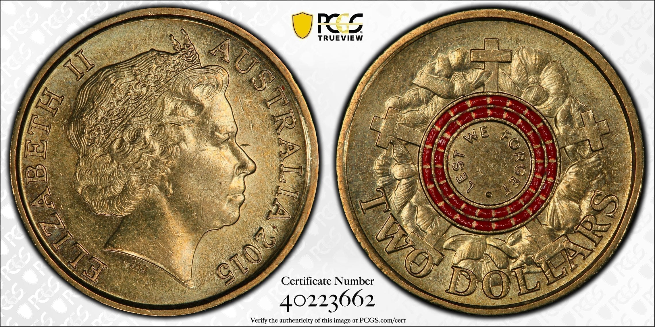 AU58 $2 2015 Lest We Forget