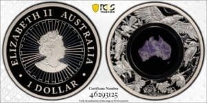 PR70DCAM 2022 $1 Great Southern Land Blue Lepidolite 1oz Silver Coin
