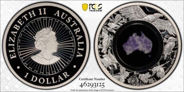 PR70DCAM 2022 $1 Great Southern Land Blue Lepidolite 1oz Silver Coin