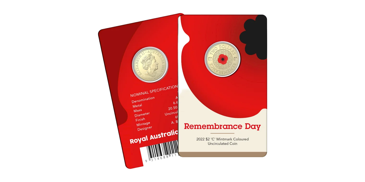 2022 Red Poppy $2 10th Anniversary Remembrance Day C Mintmark on card