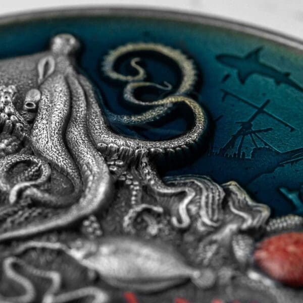 2021 $5 Coral Reef 2oz Silver Antiqued Coin - Image 4