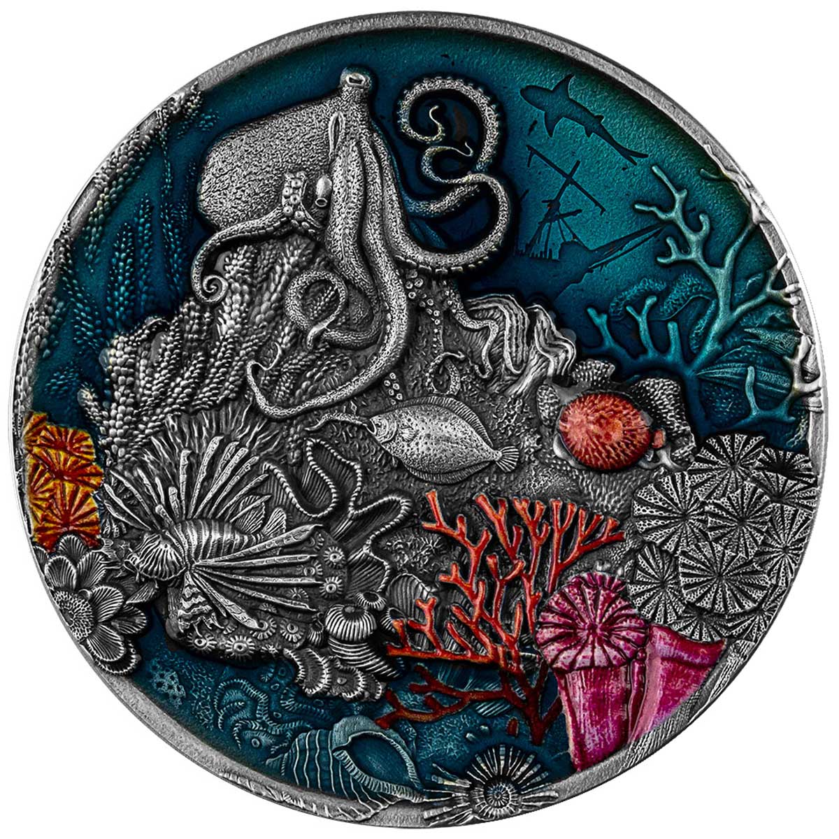 2021 $5 Coral Reef 2oz Silver Antiqued Coin