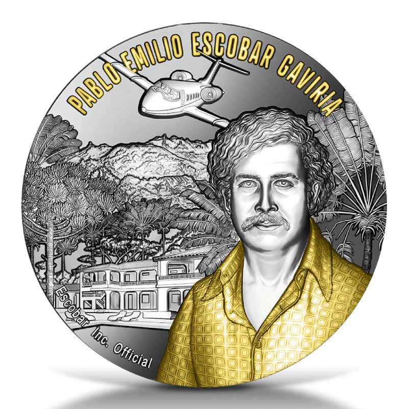 2024 Pablo Escobar World Money Fair Edition 2oz Silver Gilded Coin - Reverse View