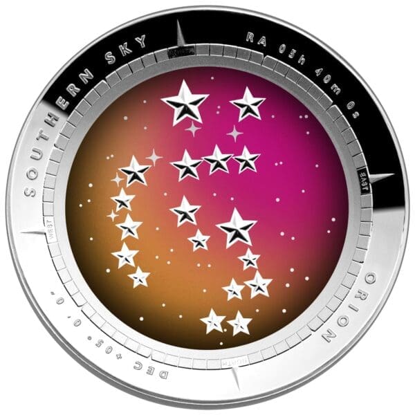 2014 $5 Southern Sky Orion 1oz Silver Coloured Domed Proof Coin - Reverse View