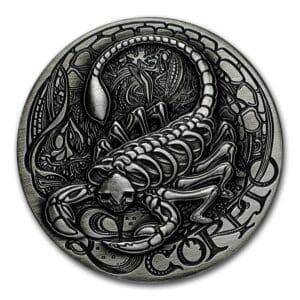 2015 Scorpio - Zodiac Skull Series 1oz Silver Antiqued Coin