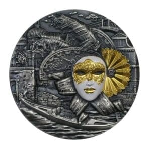 2019 $5 Venetian Mask 2oz Silver High Relief Gilded Coin
