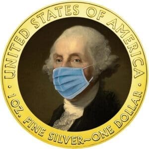2020 $1 George Washington - Face Mask - Quarantined Art 1oz Silver Gilded Coin