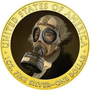 2020 $1 George Washington Gas Mask - Quarantined Art 1oz Silver Gilded Coin
