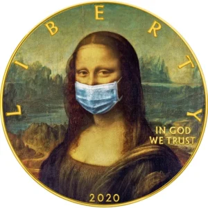 2020 $1 Mona Lisa - Face Mask - Quarantined Art 1oz Silver Gilded Coin