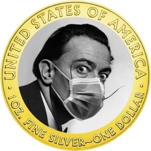 2020 $1 Salvador Dali Face Mask - Quarantined Art 1oz Silver American Eagle Coin