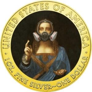 2020 $1 Salvator Mundi Respirator - Quarantined Art 1oz Silver Gilded Coin