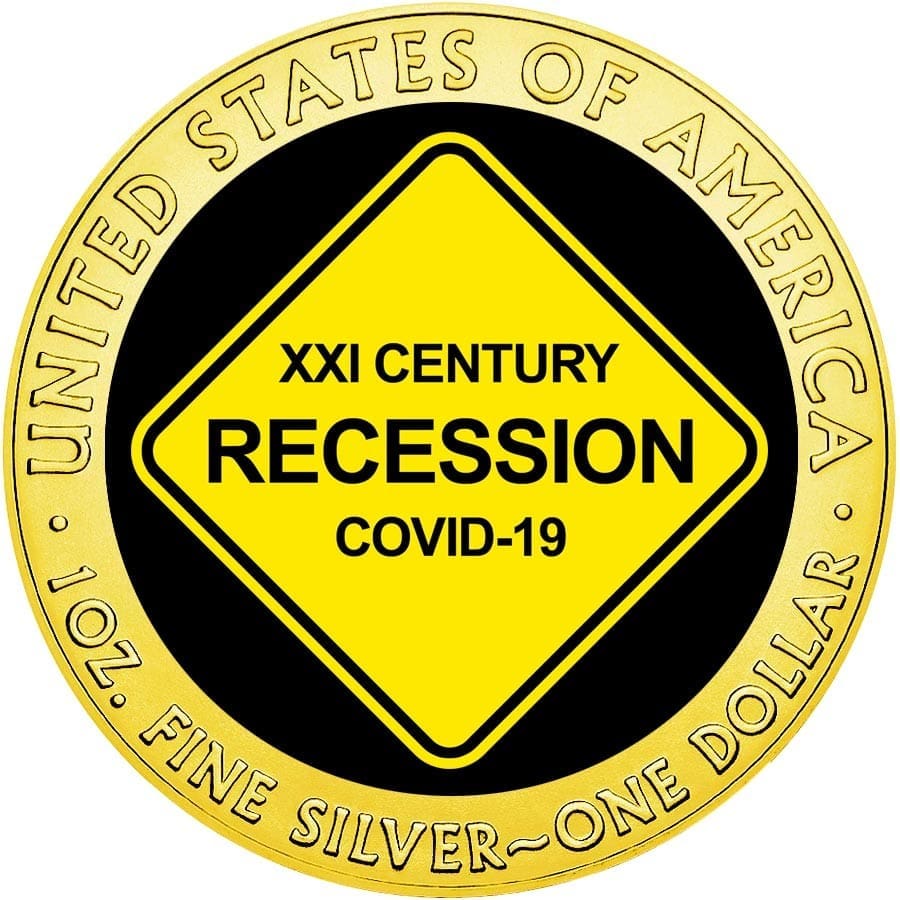 2020 $1 XXI Century Recession 1oz Silver Gilded American Eagle Coin Obverse View