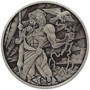 2020 $1 Zeus Gods of Olympus 1oz Silver Antiqued Coin