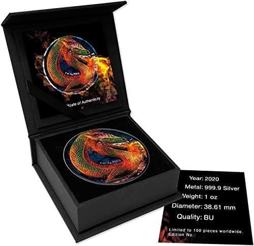 2020 Fafnir Geminus Dragon Inferno Coloured 1oz Silver Coin - Overview