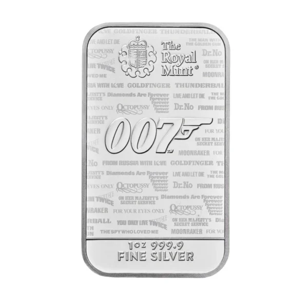 2020 No Time To Die - 007 James Bond 1oz Silver Bar Front of Bar