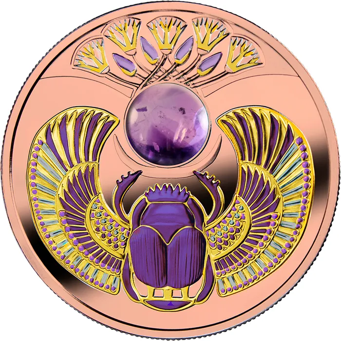 2021 $1 Amethyst Scarabaeus Silver Rose Gilded Coin Reverse View